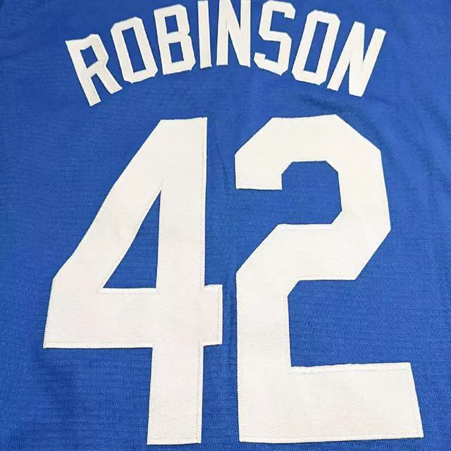 Alt view image 6 of 7 - GOURIDA Jackie Robinson #42 Black Legend Men Jersey Retro Short Sleeves Button Down Baseball Jerseys Blue XXX-Large