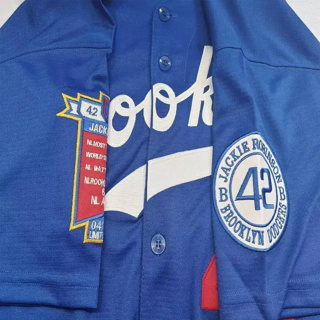 Alt view image 5 of 7 - GOURIDA Jackie Robinson #42 Black Legend Men Jersey Retro Short Sleeves Button Down Baseball Jerseys Blue XXX-Large