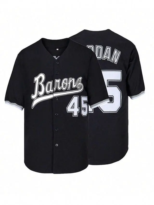 Main image of GOURIDA ST John's 90s Outfit For Men Barons #45 Hip Hop Clothes Baseball Jersey Shirts For Party Baseball Gift Large Black