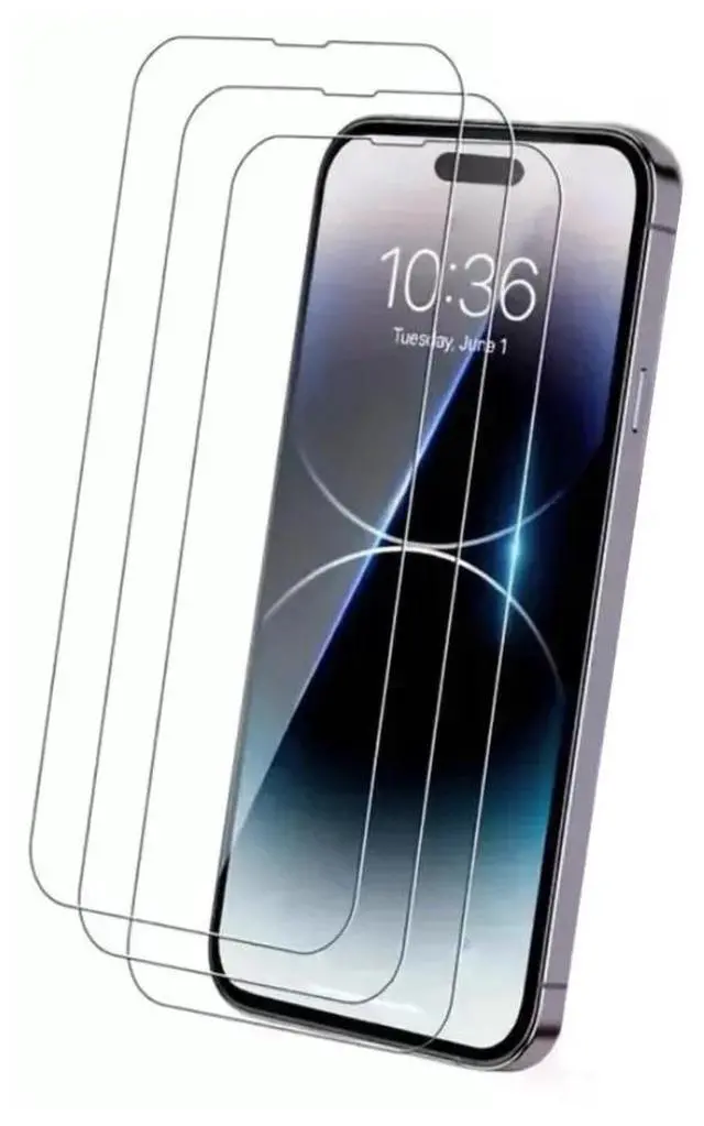 Main image of Qixxronics 3-Pack Tempered Glass Screen Protector Compatible With iPhone 14 Pro 13 MINI 14 15 16 PLUS 11 12 PRO MAX