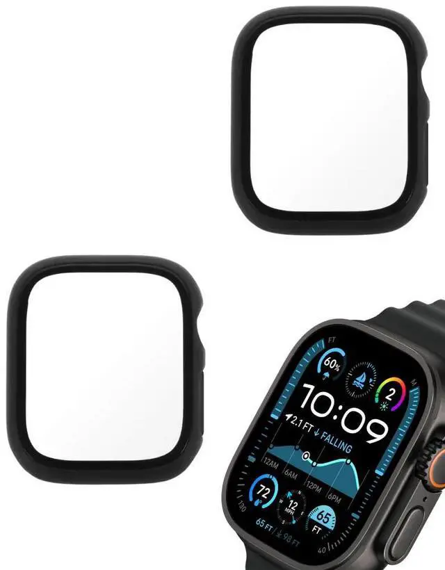 Main image of Qixxronics 2-PACK Black Case with Built in Tempered Glass Screen Protector Compatible with Apple Watch Ultra 2 49mm