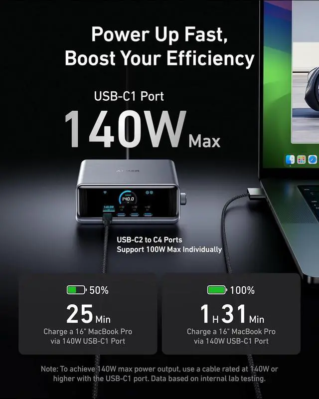 Alt view image 4 of 6 - Prime Charger 250W GaN Prime USB C Charging Station Ultra-Fast 6-Port 2.26 LCD Display and Smart Control Dial Compatible with MacBook Pro/Air iPhone 16/15/14 Galaxy and More (Silver)