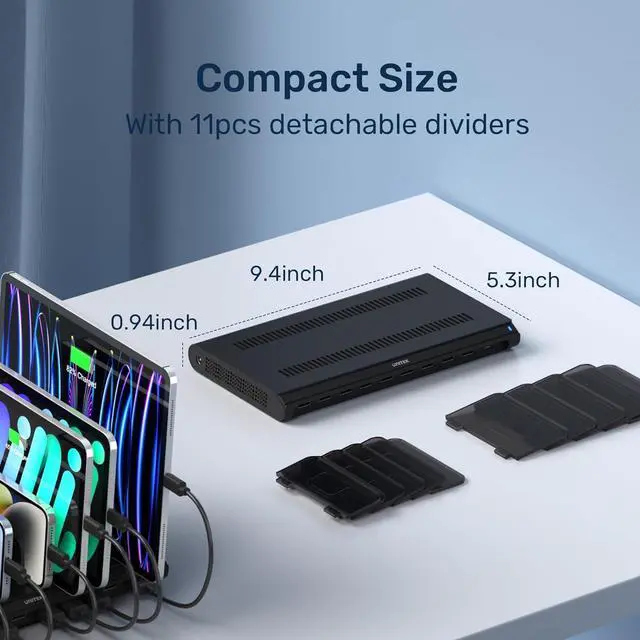 Alt view image 7 of 7 - Unitek Multi USB Charging Station - 10 Ports Fast iPad Charging Dock with Type-C & 2 QC 3.0 Port, Charger Station Organizer for Multiple Devices Designed for iPhone, Kindle, Android, Tablets