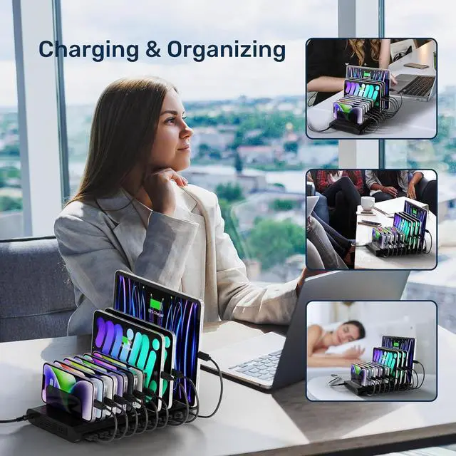Alt view image 6 of 7 - Unitek Multi USB Charging Station - 10 Ports Fast iPad Charging Dock with Type-C & 2 QC 3.0 Port, Charger Station Organizer for Multiple Devices Designed for iPhone, Kindle, Android, Tablets