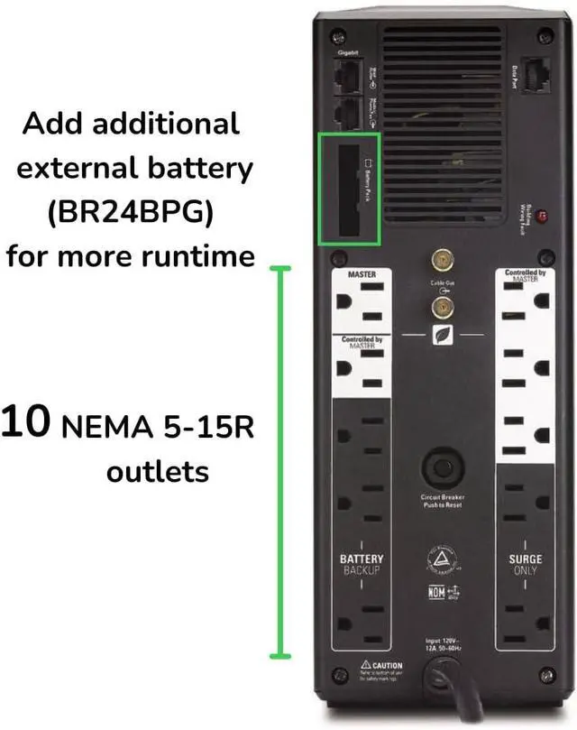Alt view image 2 of 5 - APC UPS 1500VA Battery Backup Surge Protector, BR1500G Backup Battery Power Supply with AVR