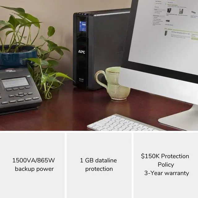 Alt view image 3 of 5 - APC UPS 1500VA Battery Backup Surge Protector, BR1500G Backup Battery Power Supply with AVR