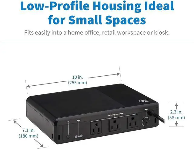 Alt view image 4 of 7 - Tripp Lite 350VA UPS Desktop Battery Backup and Surge Protector, 210W, 3 Outlets, Home & Office UPS, Small Form Factor, Wall Mounting Option, 5ft Cord, 3-Year Warranty (BC350R)