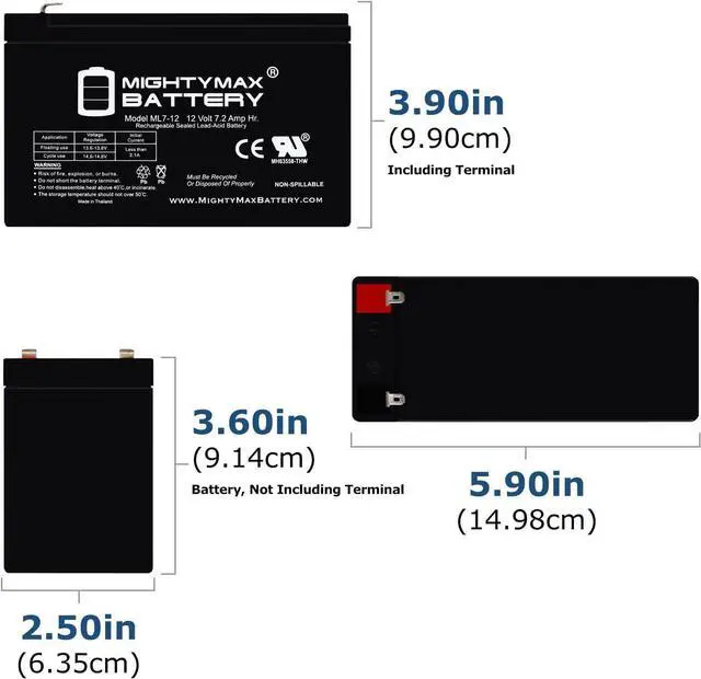 Alt view image 2 of 6 - Mighty Max Battery 12V 7.2Ah Compatible Battery for APC Back-UPS ES 550VA