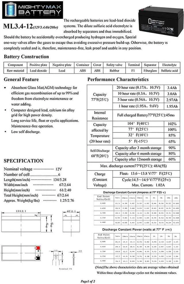 Alt view image 6 of 7 - Mighty Max Battery 12V 3AH SLA Battery Replaces Bruno Elan SRE-3000 Medical Lift - 2Pack