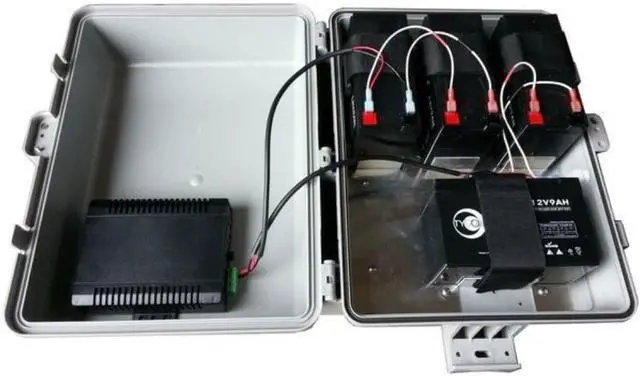 Alt view image 2 of 2 - UPSPro 24V 18Ah 432Wh Outdoor Backup Pwr Sys, 24V 8A PWM PoE Powered Chrg Ctrl w/Ld Ctrl 24V 30W Pasv PoE + 24V 1.5A Aux Out, Incl 120/240VAC 36V90W Pasv PoE Ins, 2-4" Pole/Wall Mt Lock Polycarb Encl