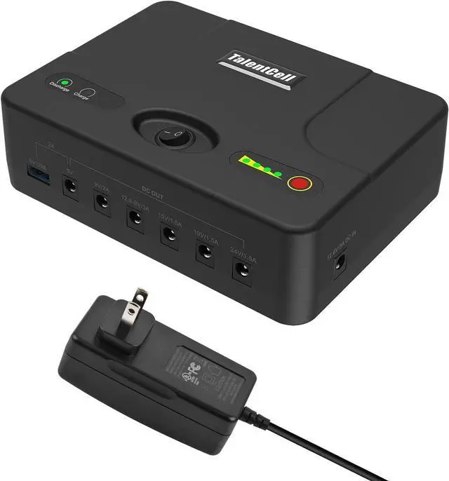 Main image of TalentCell Mini UPS Uninterrupted Power Supply, 142.08Wh DC 24/19/15/12/9/5V Lithium ion Battery Pack, Multiple Output for Wireless Router, Modem, LED Light, CCTV Camera and More