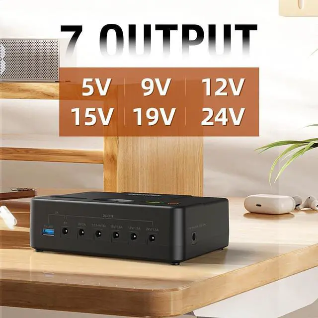Alt view image 4 of 7 - TalentCell Mini UPS Uninterrupted Power Supply, 142.08Wh DC 24/19/15/12/9/5V Lithium ion Battery Pack, Multiple Output for Wireless Router, Modem, LED Light, CCTV Camera and More
