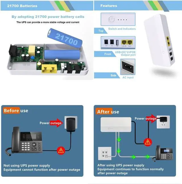 Alt view image 7 of 7 - POE Mini UPS 8000mah POE Output 24V Gateway Landline DC12V9V5V Router WiFi Home Battery Backup Mini UPS Uninterruptible Power Supply for routers, modems, and Security Cameras