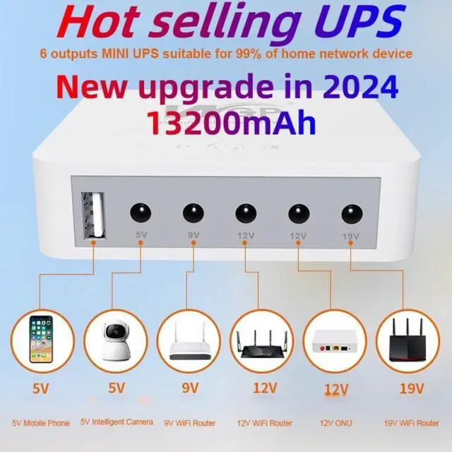 Alt view image 2 of 7 - Mini UPS Uninterrupted Power Supply 13200mAh 48.84Wh Lithium ion Backup Battery with DC 19V/12V/9V/5V Output for Wireless Router, Modem, LED Light, CCTV Camera, Smartphone More Support Solar
