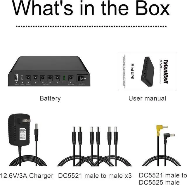 Alt view image 6 of 6 - TalentCell Mini UPS Uninterrupted Power Supply 27000mAh 97.2Wh Lithium ion Backup Battery Pack with DC 12V/9V and 18W USB-A/USB-C PD Output for Router/Modem/LED Light, CCTV Camera, Smartphone and more