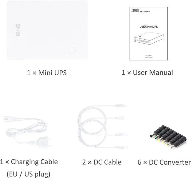 Alt view image 6 of 6 - Shanqiu Mini UPS Battery Backup Uninterruptible Power Supply for Router, Modem, Security Camera with Input AC Output USB 5V DC 5V 9V 12V (74Wh White)