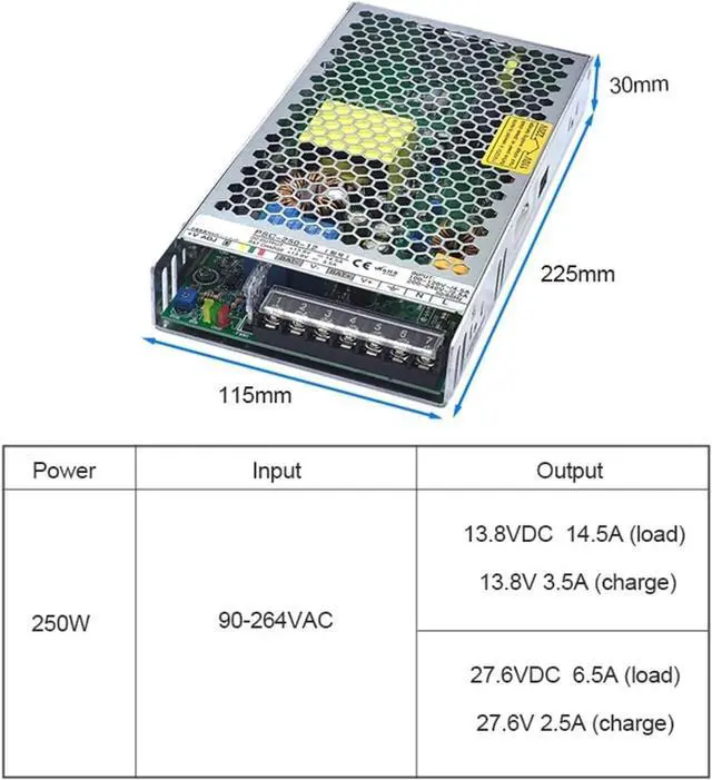 Alt view image 4 of 5 - Power 250W UPS Uninterruptible Switching Power Supply smps no Switch time AC to DC 13.8v 27.6vfor Charge PSC-250-12 PSC-250-24(24V)