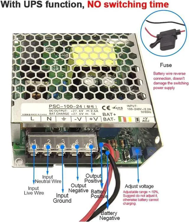 Alt view image 2 of 5 - 100W UPS Uninterruptible power supply smps Switching Power Supply AC to DC 13.8V 27.6V 2A/1A for Charge PSC-100-12 PSC-100-24(12V)