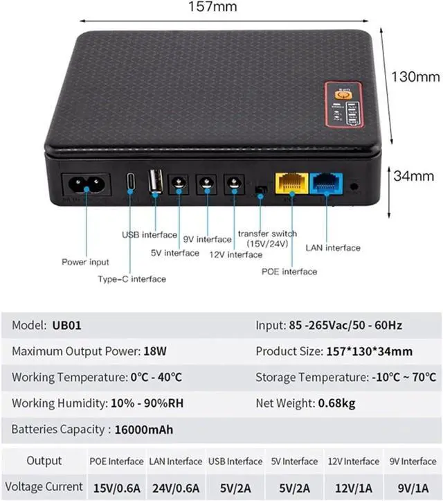 Alt view image 2 of 2 - Ups 5v 9v 12v 16000mAh DC Backup Battery Mini Uninterruptible Power Supply Switch Home Power Adapter