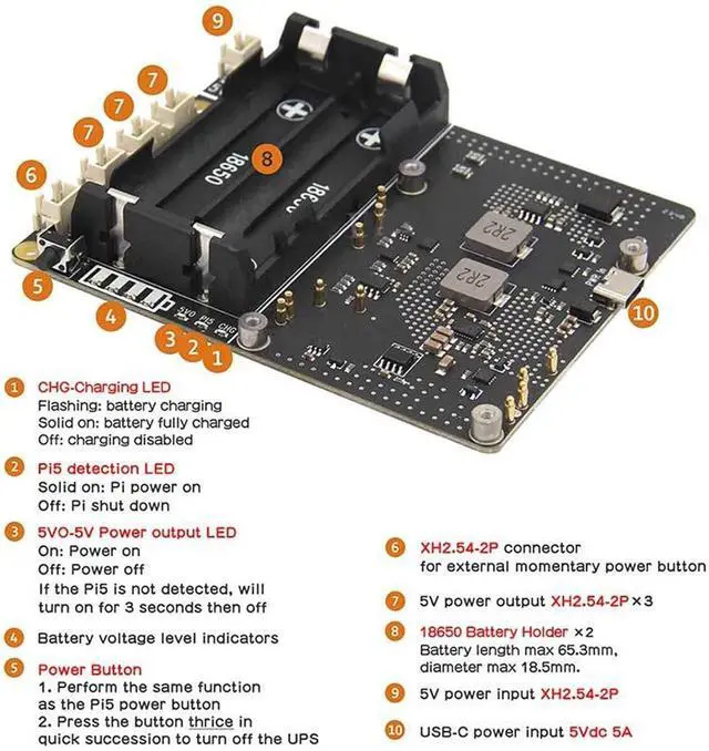 Alt view image 4 of 7 - X1201 Uninterrupted Power Supply Extension Module for Mainboard with Fast Charging USB C/XH2.54-2P Connection