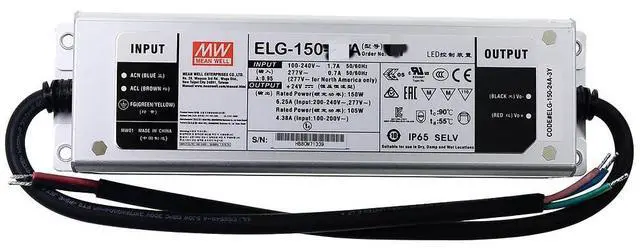 Alt view image 2 of 5 - Mean Well ELG 150W 24V 6.25A LED Driver3 Wire Input ELG-150-24B-3Y Switching Power Supply Converter Transformer with IP67, PFC Function, 3 in 1 Dimming, Metal Case