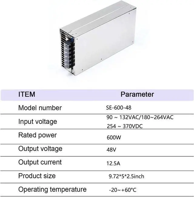 Alt view image 7 of 7 - SE-600-48 48V 12.5A 600W Power Supply - Reliable High Power Density Solution for Industrial Applications, Network Infrastructure, and Telecom Systems. Efficient Operation.
