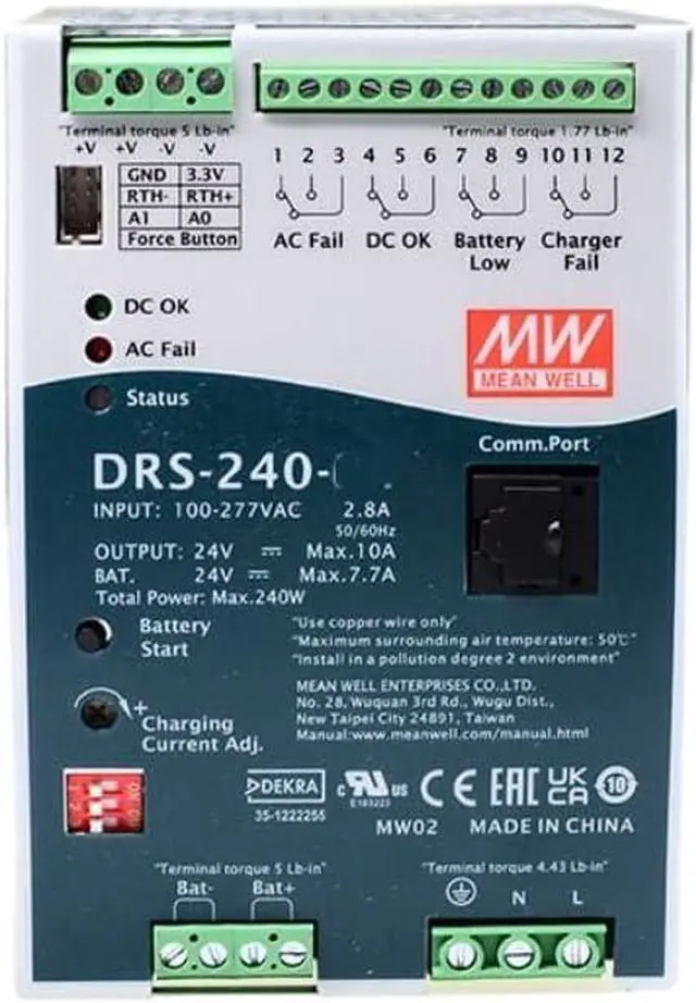 Main image of Mean Well DRS 240W 12V 15.4A Switching Power Supply DRS-240-12 AC-DC DIN Rail UPS
