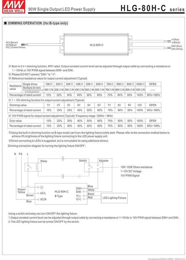 Alt view image 5 of 6 - MEAN WELL HLG-80H-C350A 80 W Single Output 350 mA 257 Vdc Output Max IP65 Switching Power Supply - 1 item(s)