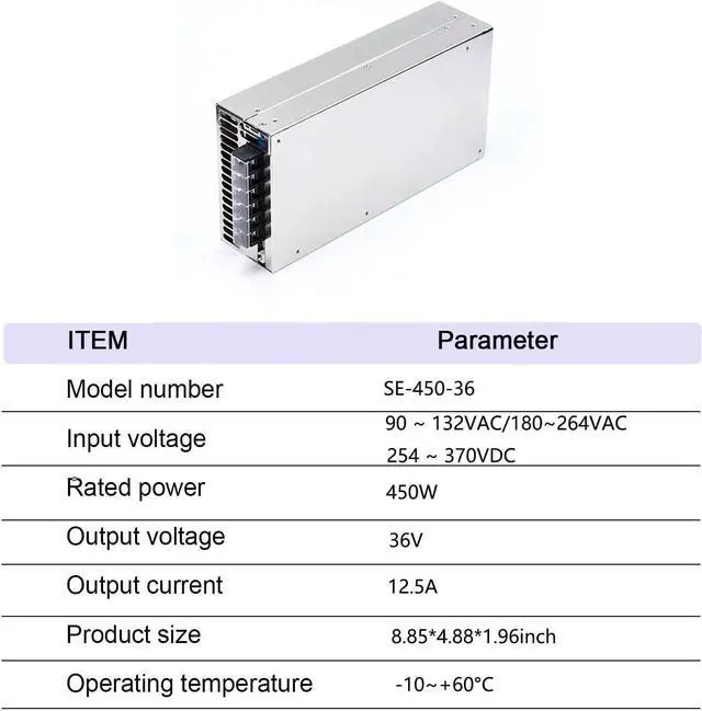 Alt view image 7 of 7 - SE-450-36 450W 36V 12.5A - Industrial Power Supply - Cost-Effective, Reliable AC/DC Converter for Industrial Automation Systems and Telecommunications