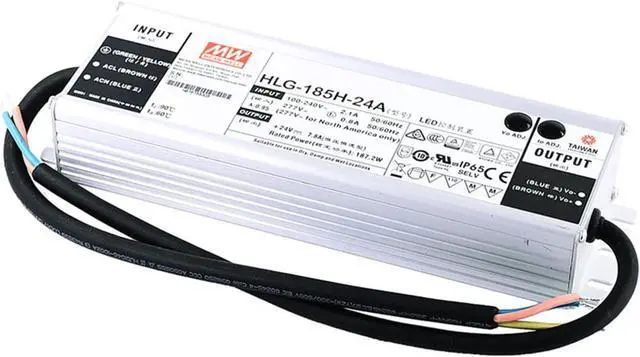 Alt view image 4 of 6 - HLG-185H-24A Industrial Power Supply, 24V 7.8A 187.2W, IP67 Rated, Constant Current + Voltage Output, Metal Case, for Indoor/Outdoor Use