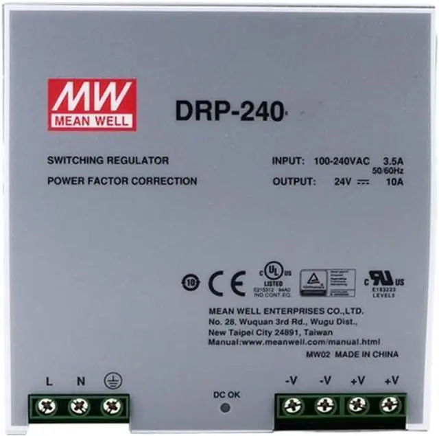Alt view image 2 of 3 - Mean Well DRP 240W 24V 10A Switching Power Supply DRP-240-24 AC-DC Single Output
