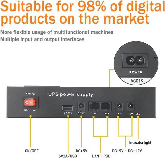 Alt view image 5 of 7 - Mini UPS Battery Backup 12000mAh Rechargeable Battery DC 5V/9V/12V Output for Router Modem LED Lights Electronics Portable Uninterruptible Power Supply (US Plug)