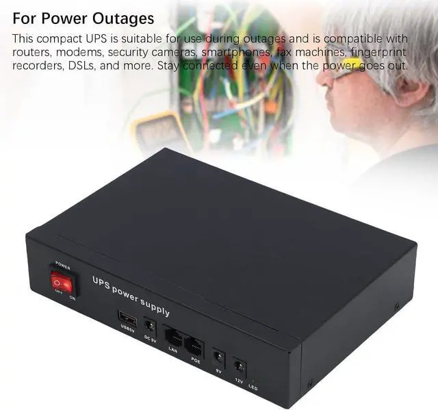 Alt view image 7 of 7 - Mini UPS Battery Backup 12000mAh Rechargeable Battery DC 5V/9V/12V Output for Router Modem LED Lights Electronics Portable Uninterruptible Power Supply (US Plug)