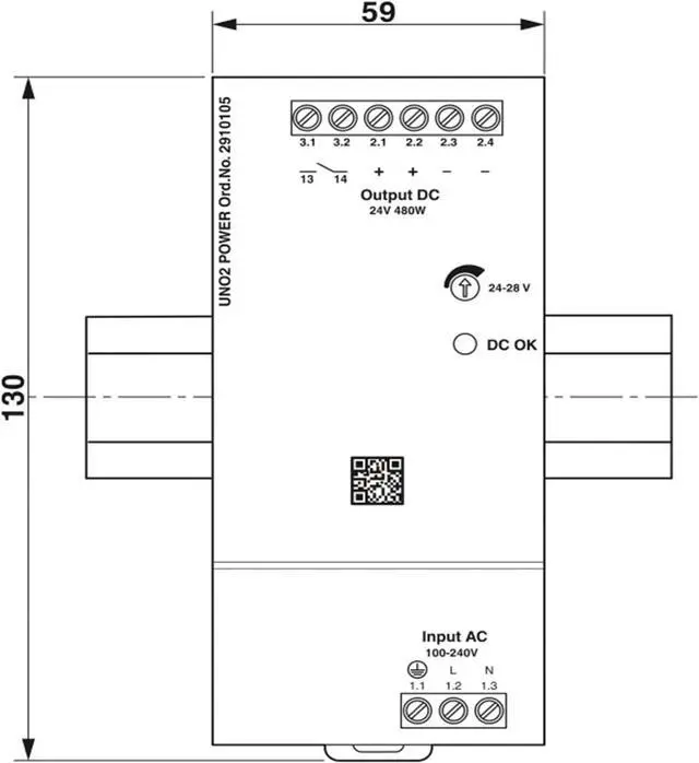 Alt view image 4 of 4 - NURII Power Supply, UNO2-PS/1AC/24DC/480W, 2910105, Original
