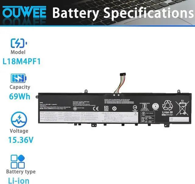 Alt view image 2 of 6 - L18M4PF1 L18D4PF1 Laptop Battery Compatible with Lenovo Ideapad Yoga C940-15IRH Series 5B10U65276 5B10W67244 SB10W67267 5B10U65277 5B10W67392 15.36V 69Wh 4500mAh 4-Cell(Shape-B)