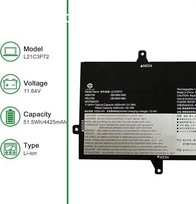 Alt view image 2 of 5 - L21C3P72 Laptop Battery Replacement for Lenovo ThinkPad Z13 Gen 1 2022 Gen 2 2023 Series SB10W51983 5B10W51882 SB11M89884 5B11M90083 L21B3P71 SB10W51984 5B10W51883 L21M3P72 11.64V 51.5Wh