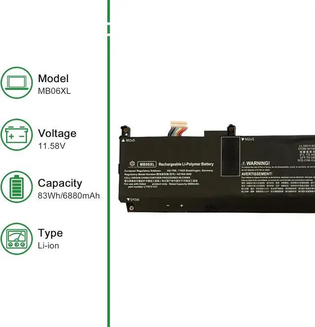 Alt view image 2 of 5 - MB06XL Laptop Battery Replacement for Hp ZBook Studio G7 G8 Mobile Workstation Series Notebook L78553-005 L78553-002 HSTNN-IB9E L77973-1C1 Black 11.58V 83Wh 6880mAh