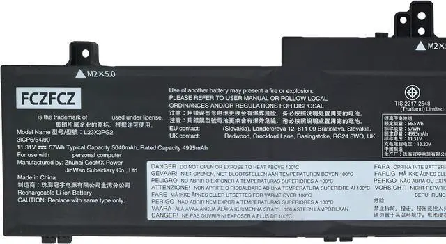 Alt view image 2 of 5 - L23X3PG2 Battery 57Wh 5040mAh Replacement for Lenovo ThinkPad E14 Gen 6 Type 21M3 21M4 21M7 21M8 E16 Gen 2 Type 21MA Series SB11M75268 5B11M75269 L23B3PG2 L23D3PG2 3ICP6/54/90 11.31V 3-Cell