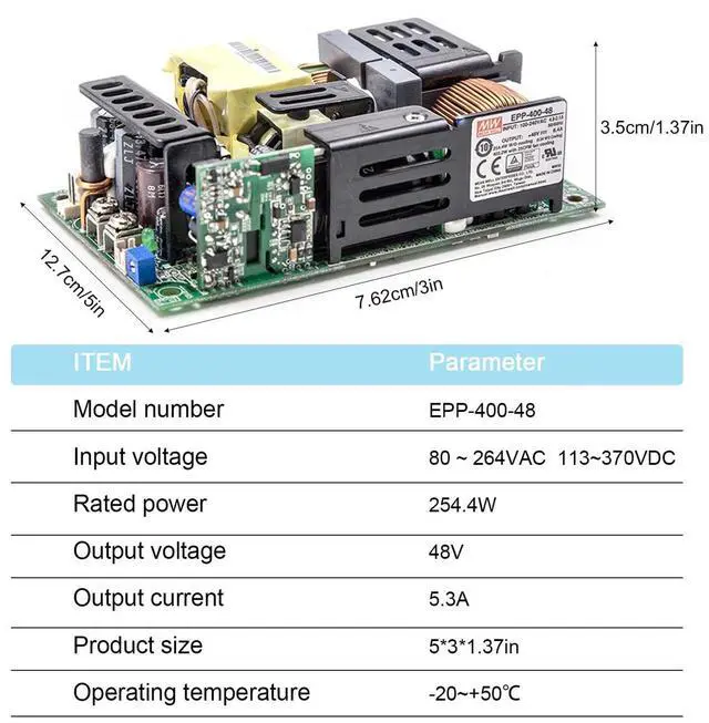 Alt view image 5 of 7 - EPP-400-48 Compact 400W 48V 8.4A Industrial Power Supply, Universal AC Input with PFC, Low Noise, Overload Protection, Up to 94% Efficiency, Suitable for 5000m Altitude