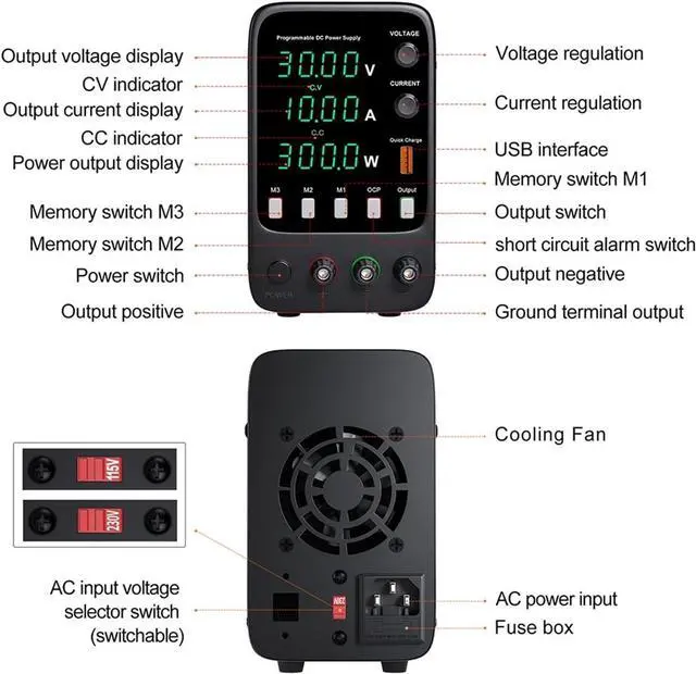 Alt view image 7 of 7 - dc Power Supply APS3010H DC Power Supply 30V 10A Lab Programmable Memory Function Adjustable Power Source Voltage Regulator Switch 60V 5A (Color : 0-30V 0-5A)