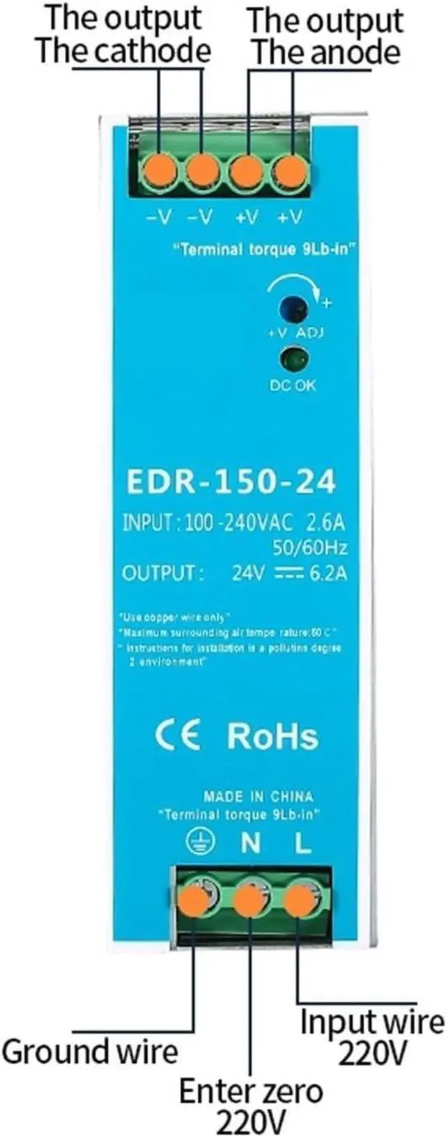 Alt view image 3 of 5 - EDR150 NDR-150 Industrial DIN Rail Switching Power Supply 150W 12V 24V 48V AC/DC EDR-150-24 Single Output Source Power (Size : 24V, Color : NDR-150W)