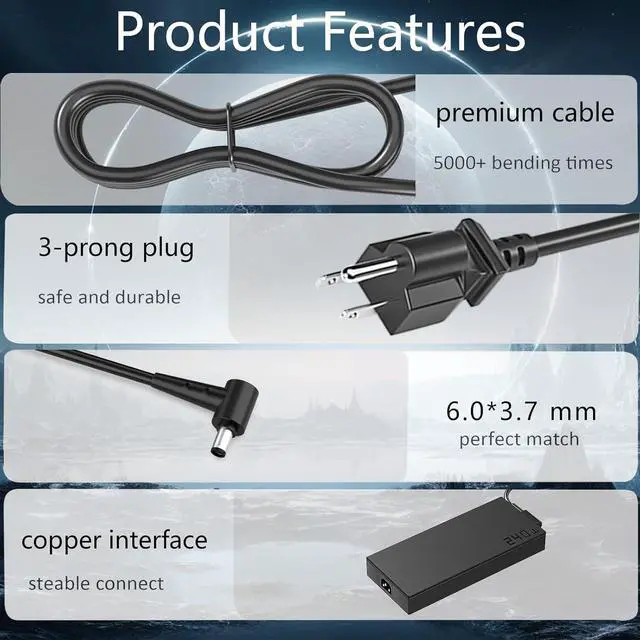 Alt view image 6 of 6 - 240W Laptop Charger Compatible with Asus ProArt Studiobook 16 OLED H7604 H7600 H7600ZW Pro 16 W7604 UX582ZW UX582ZM ADP-240EB B Power Adapter