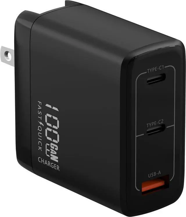 Main image of Fast 100W Dual USB-C Plus USB-A Charger - GaN Power Delivery - Fast Compact Power Adapter for Laptops, Smart Phones, Tablets and Thousands of Other Devices (Black, 100W)
