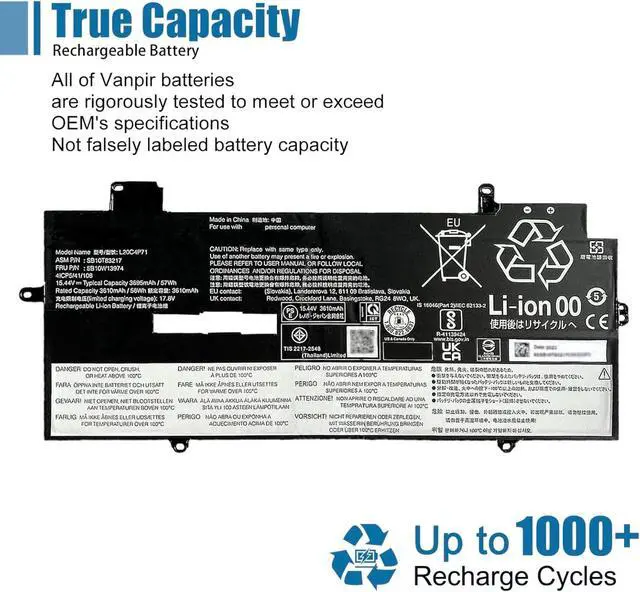 Alt view image 4 of 6 - L20C4P71 SB10T83217 5B10W13974 Laptop Battery replacement for Lenovo ThinkPad X1 Carbon 9th Gen 10th Gen X1 Yoga 6th 7th Gen 2021 Series L20M4P71 L20D4P71 L20L4P71 SB10T83216 5B10W13973 5B10W13975