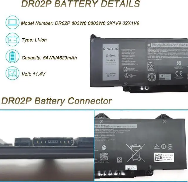Alt view image 2 of 7 - New DR02P 2X1V9 02X1V9 803W6 0803W6 Laptop Battery Compatible with Dell Latitude 5440 5540 / Precision 3480 3580 Series Notebook 11.4V 54Wh 4623mAh