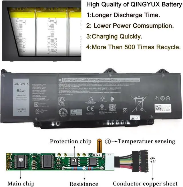 Alt view image 4 of 7 - New DR02P 2X1V9 02X1V9 803W6 0803W6 Laptop Battery Compatible with Dell Latitude 5440 5540 / Precision 3480 3580 Series Notebook 11.4V 54Wh 4623mAh