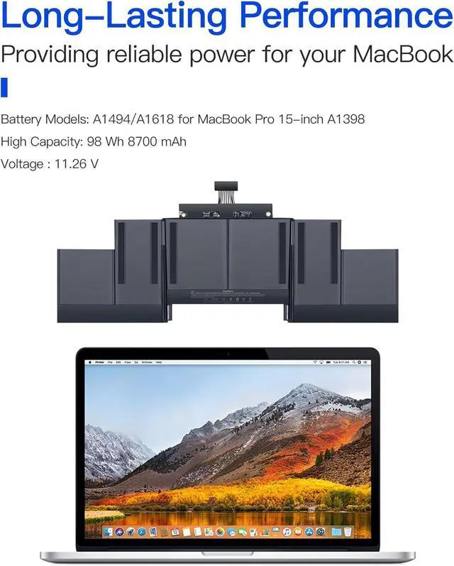 Alt view image 4 of 6 - A1398 Battery Replacement for MacBook Pro 15-inch A1398 (Mid 2015,Mid 2014,Late 2013) Retina A1494/A1618 Battery