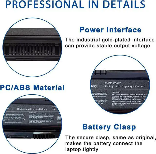 Alt view image 5 of 6 - F681T Laptop Battery Replacement for Dell Alienware M15X M15x R1 P08G Notebook SQU-724 D951T SQU-722 T779R T780R HC26Y NGPHW W3VX3 11.1V 56Wh/5000mAh 6-Cell