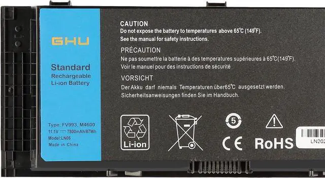 Alt view image 3 of 6 - GHU Laptop Battery 11.1V 87Wh Replacement for FV993 PG6RC R7PND 0TN1K5 FJJ4W V7M28 7DWMT JHYP2 K4RDX KJ321 Compatible for Dell Precison M4600 M4700 M4800 M6600 M6800 9-Cell