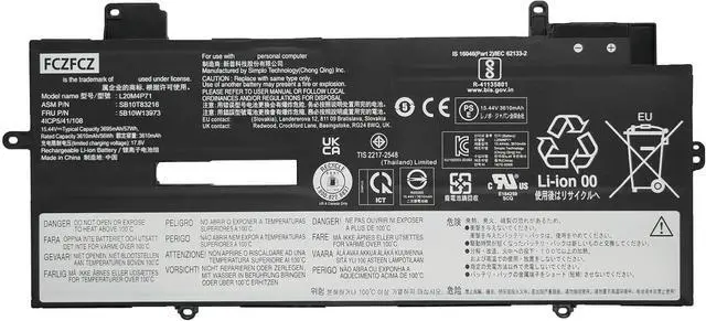 Main image of L20M4P71 Battery 57Wh Replacement for Lenovo ThinkPad X1 Carbon 9th 10th 11th Gen / X1 Yoga 6th 7th 8th Gen Series SB10T83216 5B10W13973 SB11M89857 5B11M90056 L20L4P71 L20C4P71 L20D4P71 15.44V